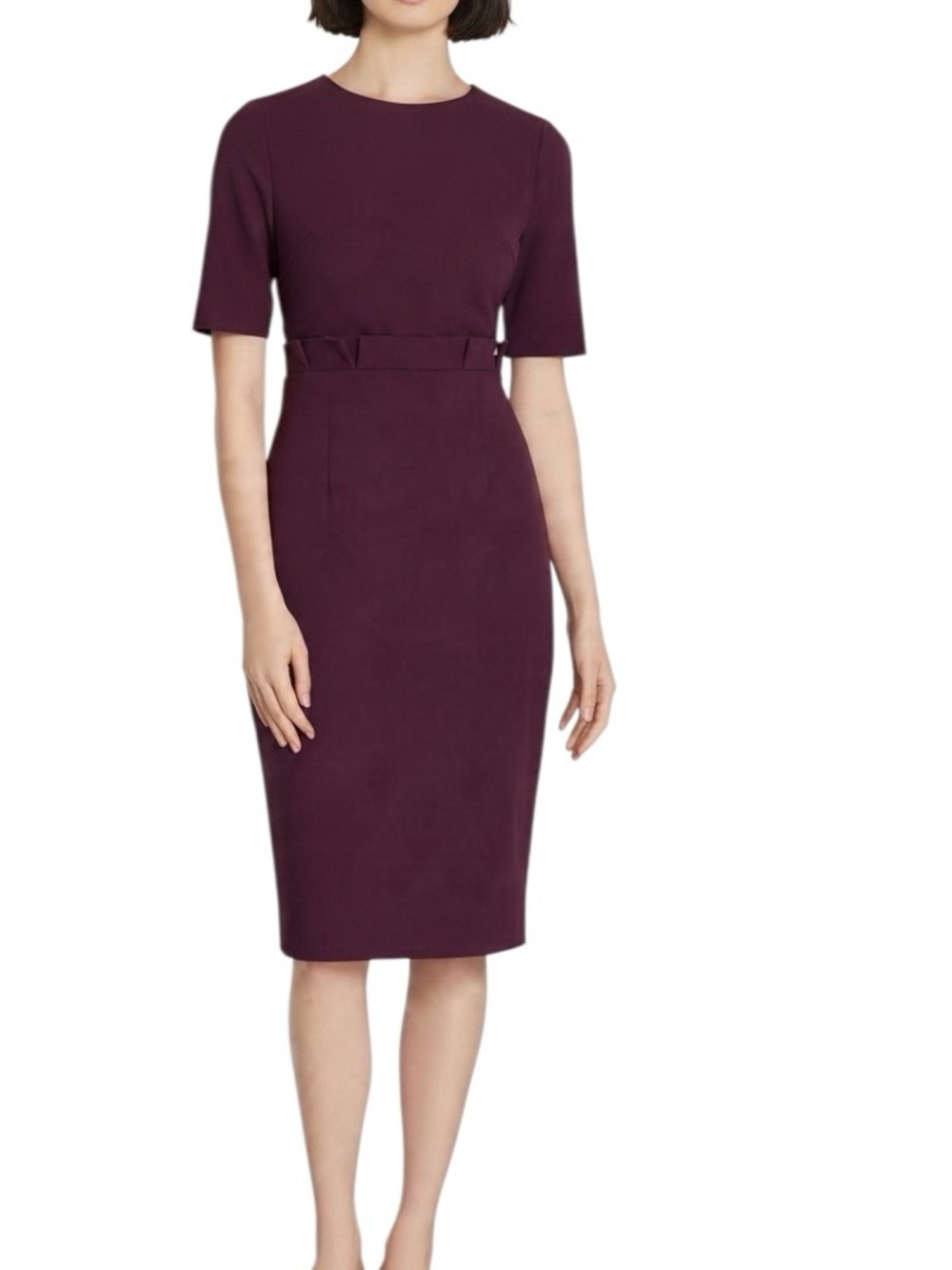 Ted Baker ruffle waist pencil sheath dress in plum purple excellent condition